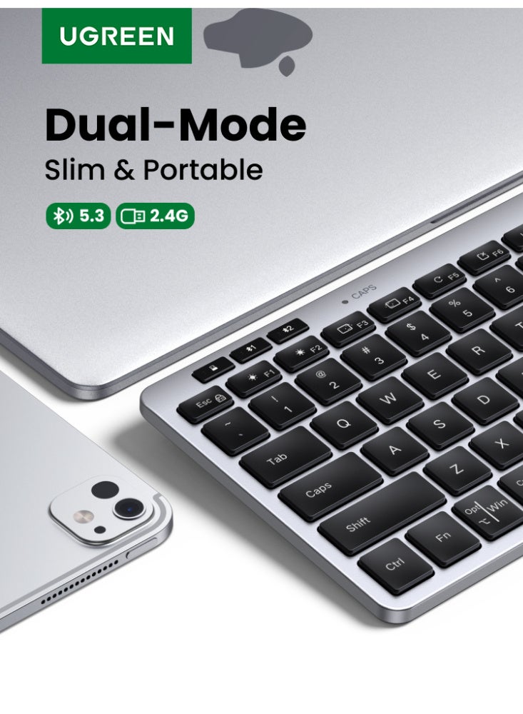 Ugreen Wireless Keyboard, Tri-Device Bluetooth & 2.4G Wireless Keyboard for Laptop, Auto Key Mapping for Windows & macOS, 78 Keys Silent Typing, Long Battery Life, Skin-friendly Feel, For Windows & Mac grey - Image 1